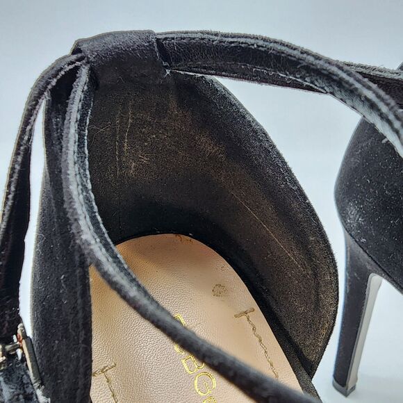 BCBG Black Mesh Floral Lace Stiletto Heels Size 11 Ankle Strap Open Toe Wedding - Picture 10 of 13